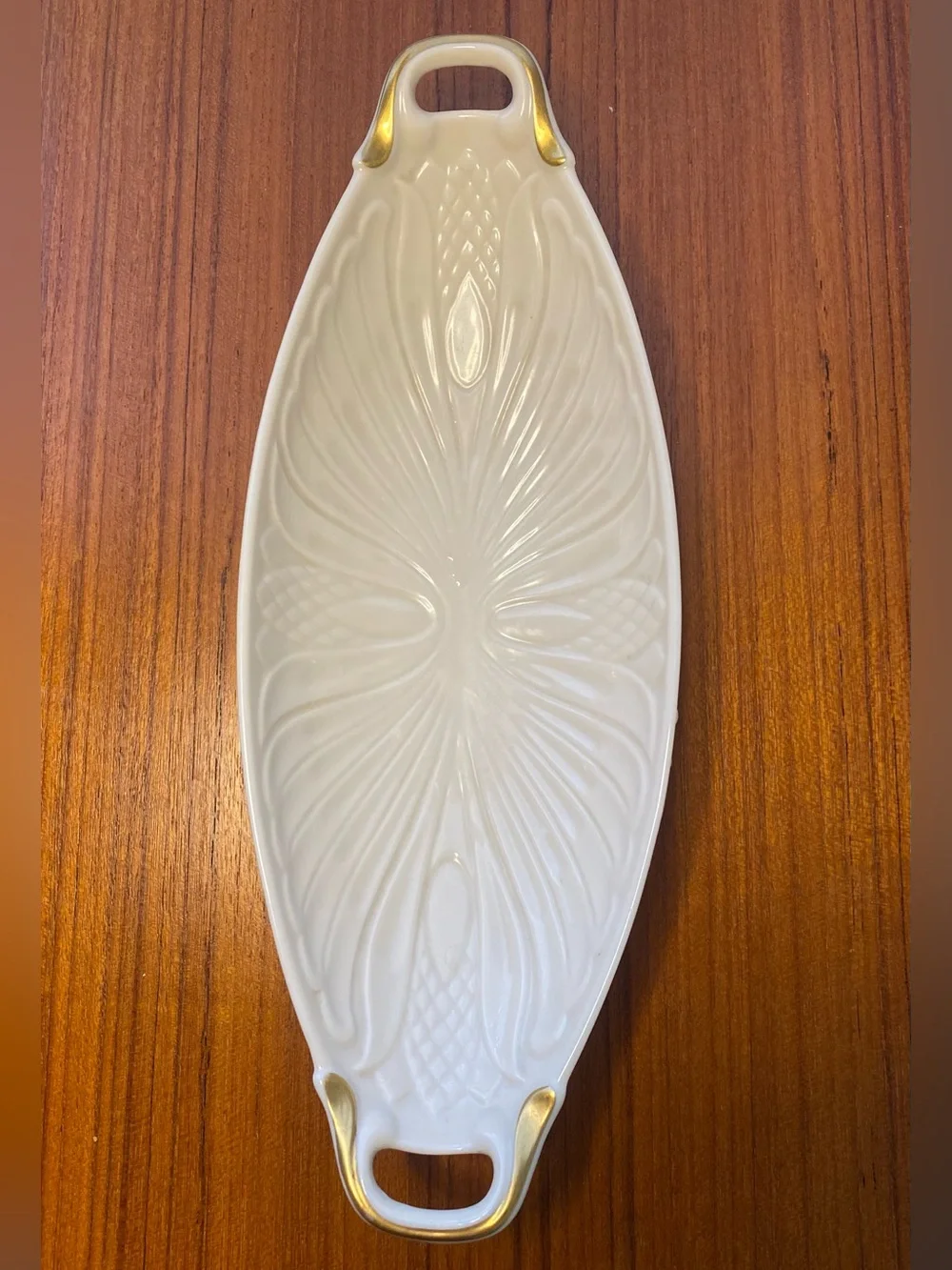 Vintage Lennox Cream Ceramic Serving Platter with Gold Accent Handles